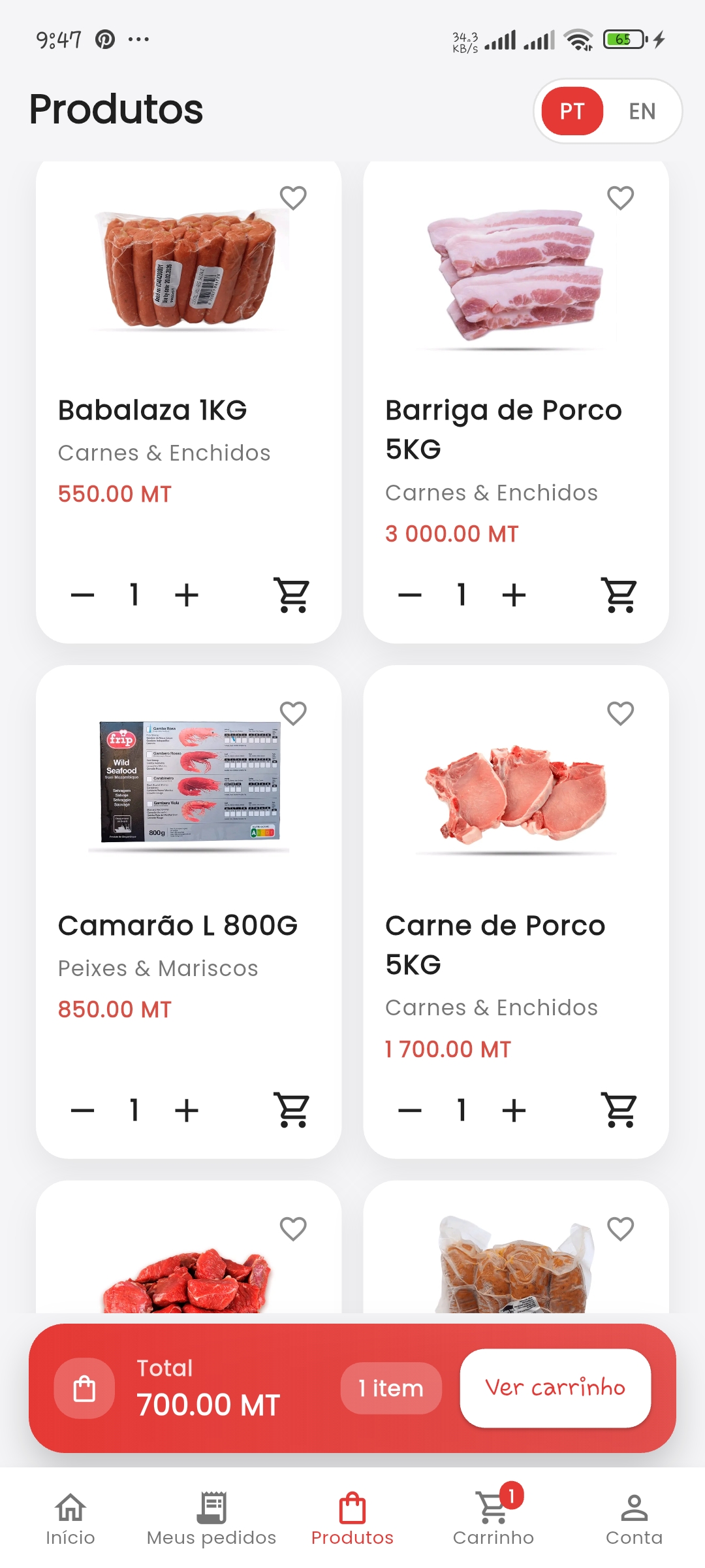 Catálogo de produtos do Meu Rancho